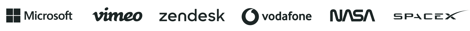 Logos de empresas como Microsoft, Vimeo, Zendesk, Vodafone y SpaceX