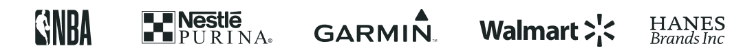 Logos de empresas como NBA, Nestle Purina, Garmin, Walmart Guatemala, Hanes Brands Inc.