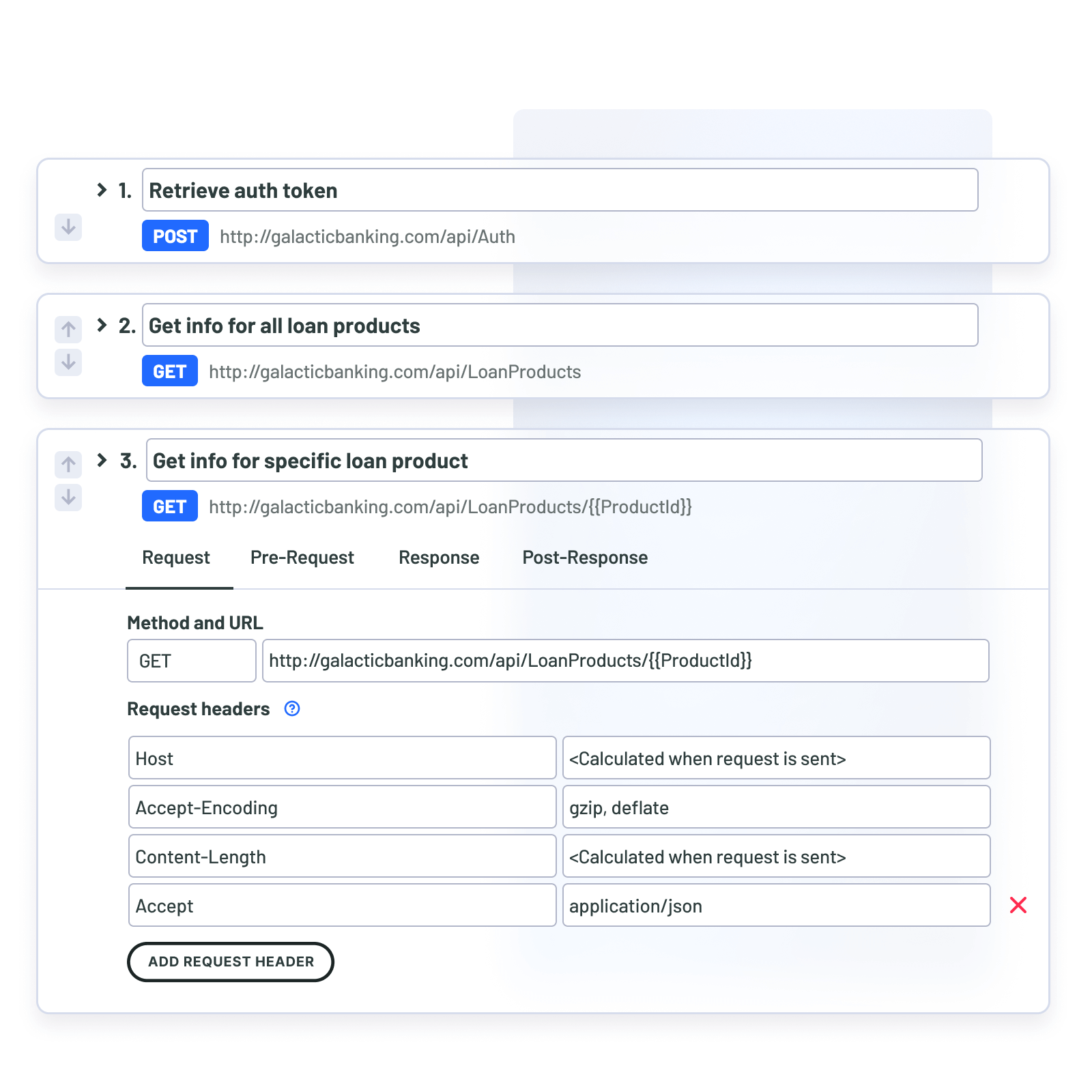 Interfaz del editor de pasos que muestra la configuración del flujo de solicitud de préstamo con pasos condicionales