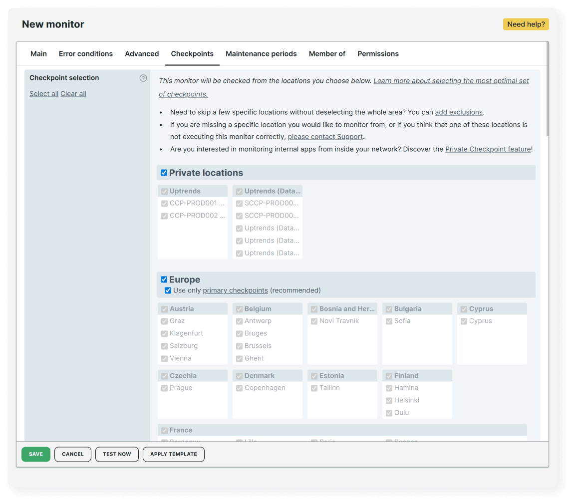 Nueva selección de checkpoints globales del monitor